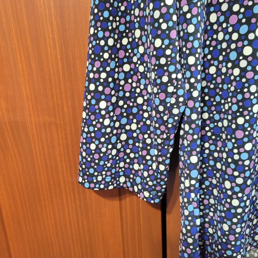 New York & Company Stretch Blue Multicolored Polkadot Long Sleeve | XL - Picture 3 of 7